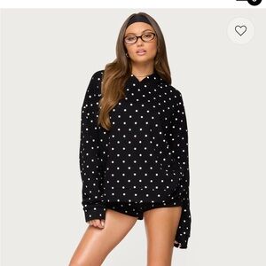Edikted Black and White Polka Dot V-Neck Sweater